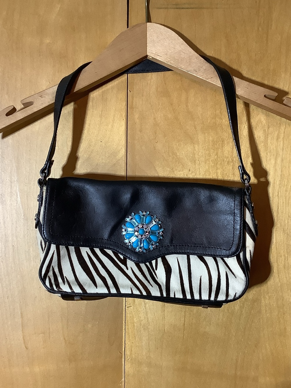 Harold’s leather & zebra pony hair bag